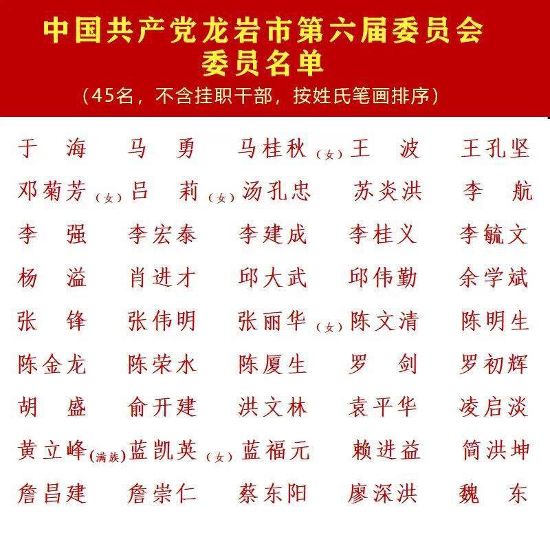 龍巖市最新常委名單及職能概述